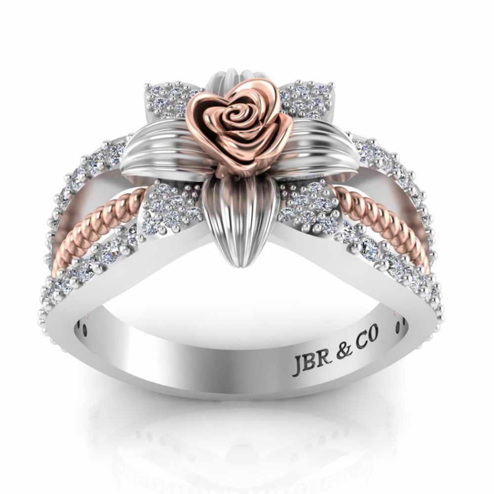 JBR Jeweler Silver Ring Flower Rope Style Round Cut Sterling Silver Rose Ring