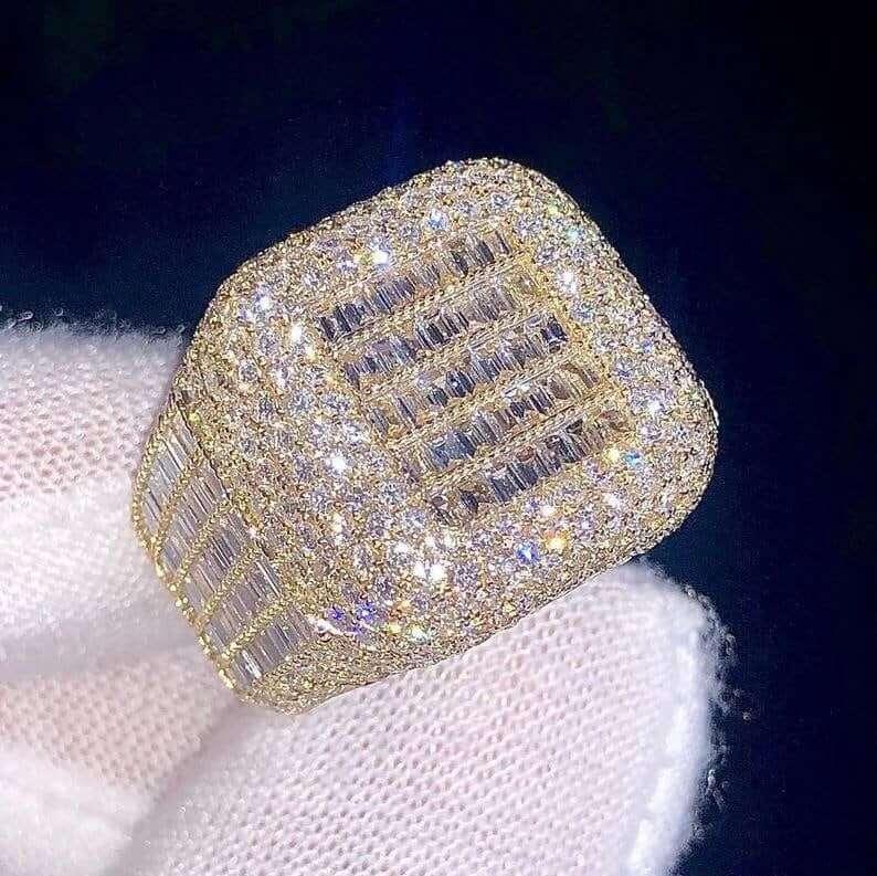 JBR JEWELER Iced Out Ring Full Ice out Baguette Moissanite Diamond Real VVS For Men's Custom Hip Hop Ring