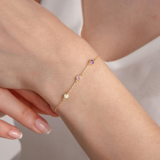 Gemstone 14k Solid Gold Anniversary Birthstone Bracelet for Mom Family Personalized Gift - JBR Jeweler