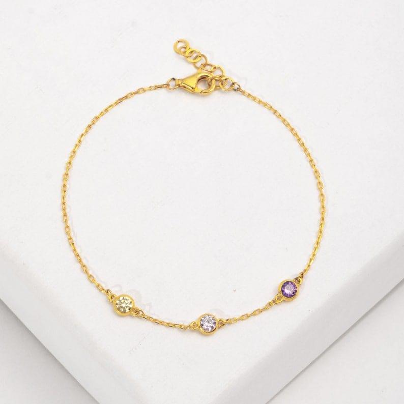 Gemstone 14k Solid Gold Anniversary Birthstone Bracelet for Mom Family Personalized Gift - JBR Jeweler