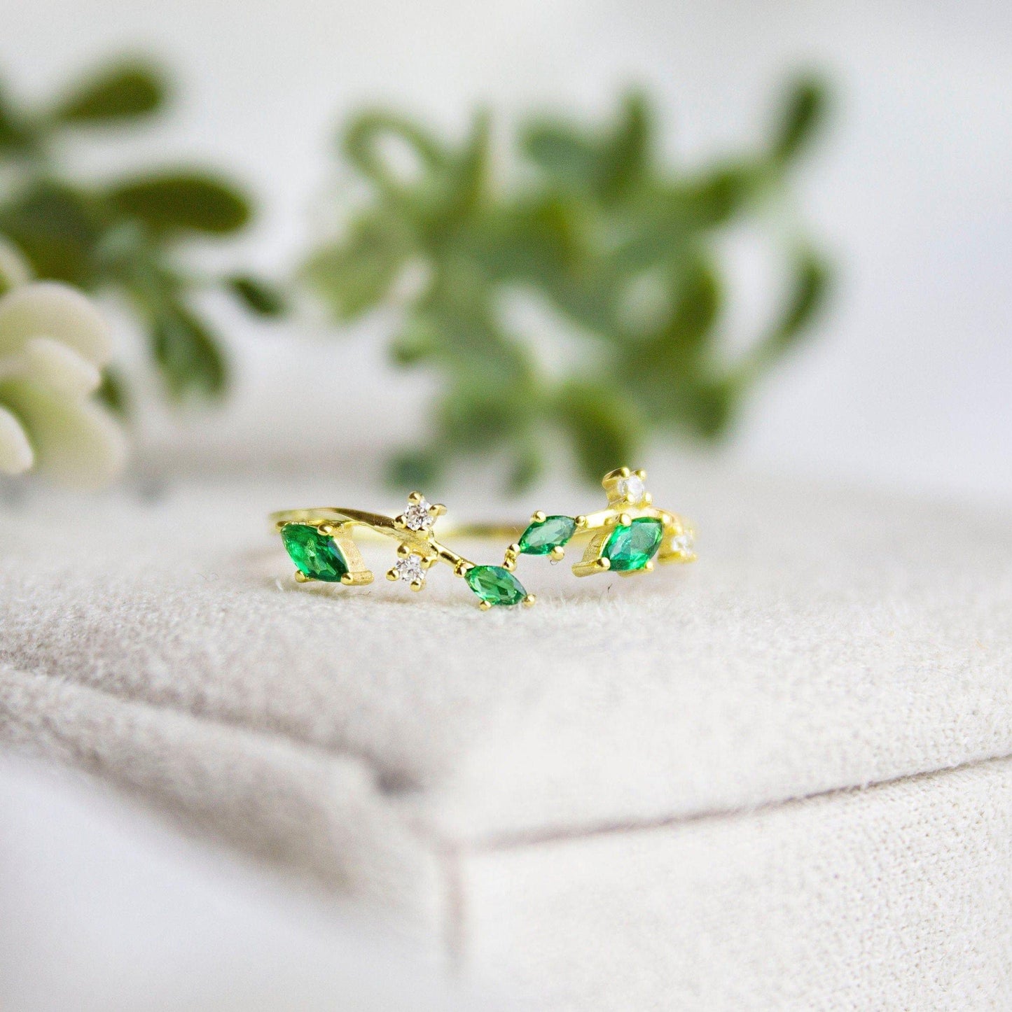 Gold Engagement Emerald Marquise Statement Emerald Dainty Gold Anniversary Ring - JBR Jeweler