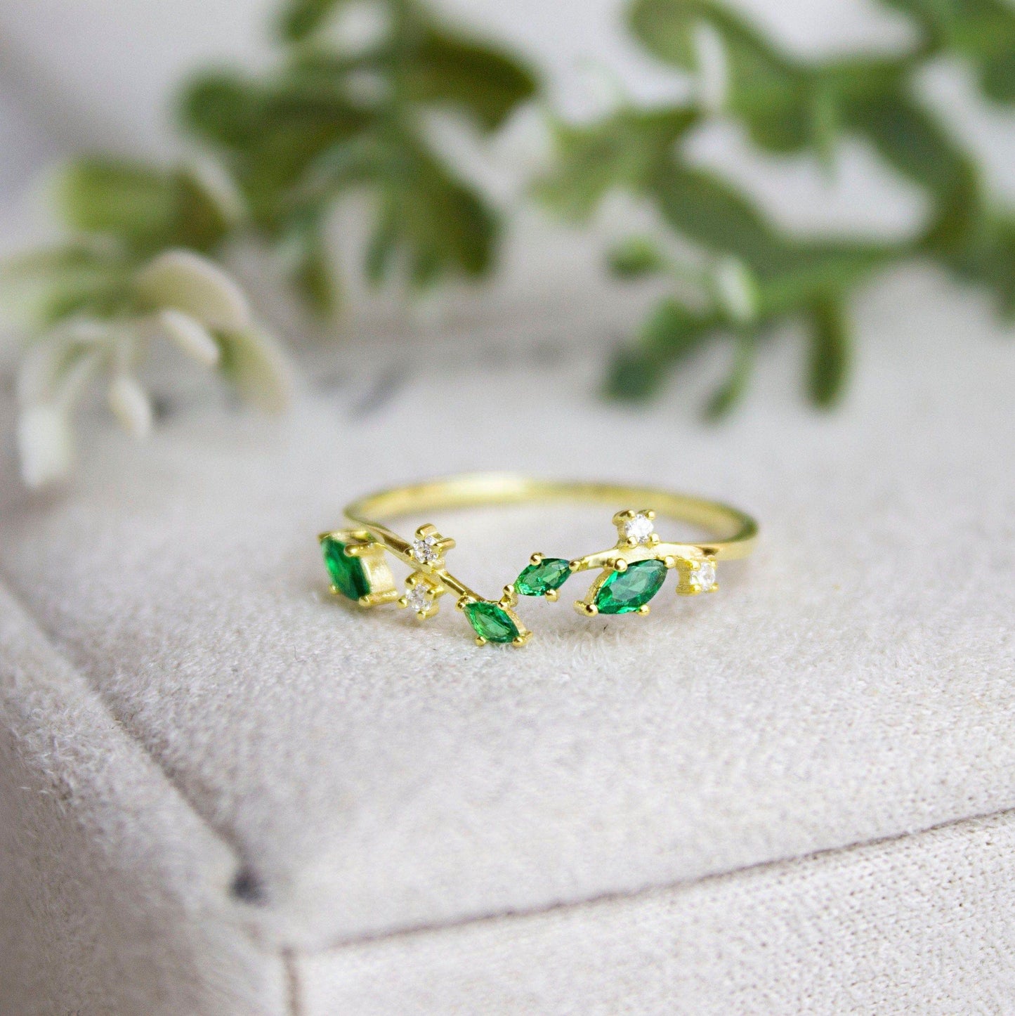 Gold Engagement Emerald Marquise Statement Emerald Dainty Gold Anniversary Ring - JBR Jeweler