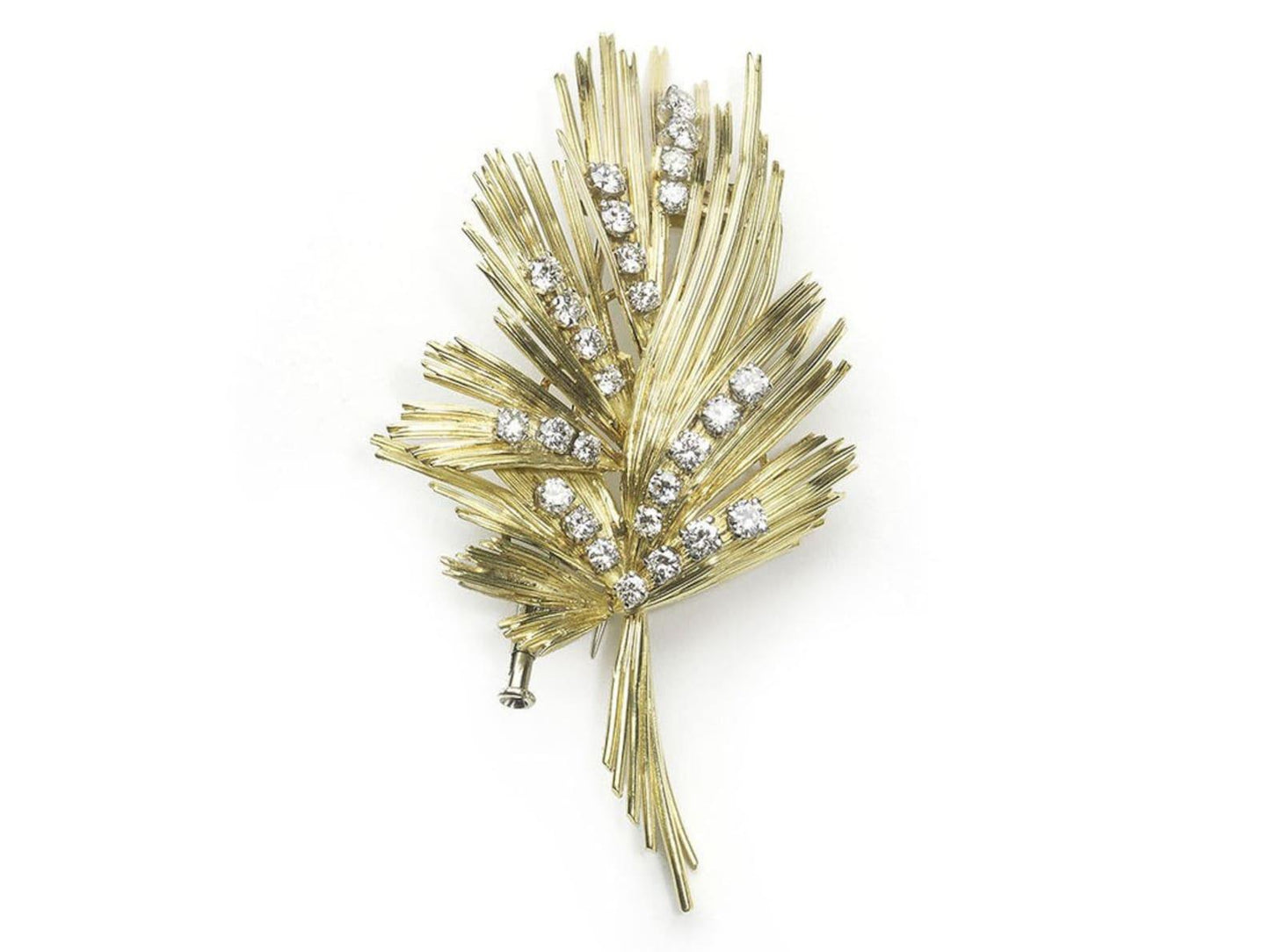 Gubelin Gold & Diamond Leaf Round Moissanite Diamond Women's Art Deco Brooch pin - JBR Jeweler