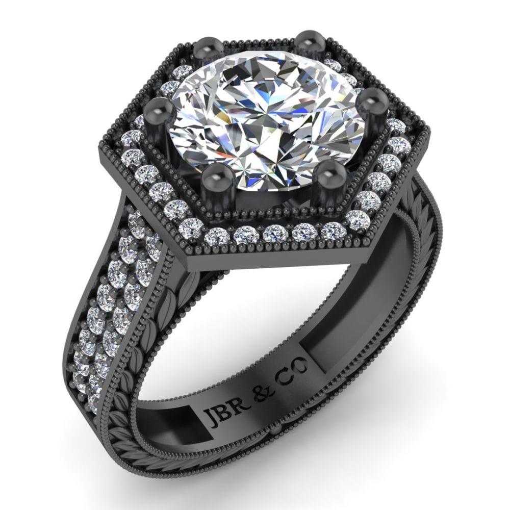Hexagon Halo Round Cut Sterling Silver Ring - JBR Jeweler