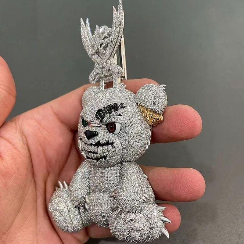 Ice Out Moissanite 3D Cartoon Bear Hip Hop Jewelry Pendant Pass Tester - JBR Jeweler