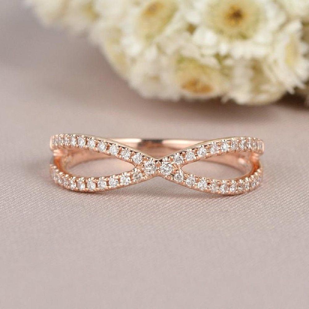 Infinity Rose Gold Ring Half Eternity Minimalist Wedding Bands Matching Band Moissanite Ring - JBR Jeweler