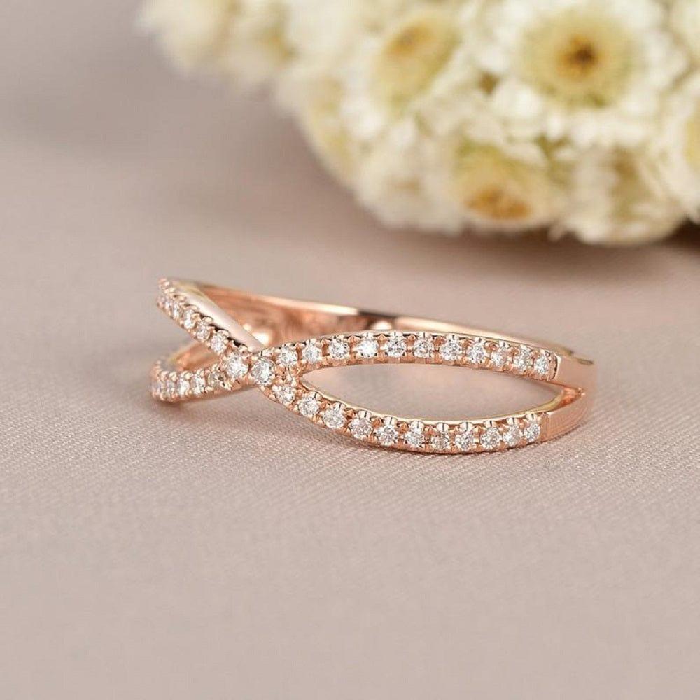 Infinity Rose Gold Ring Half Eternity Minimalist Wedding Bands Matching Band Moissanite Ring - JBR Jeweler
