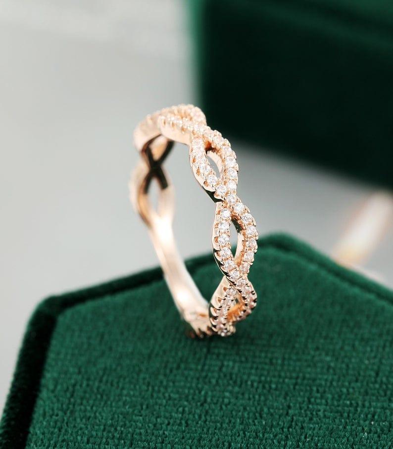 Infinity Rose Gold Unique Eternity Vintage Cross Moissanite Wedding Band For Her - JBR Jeweler