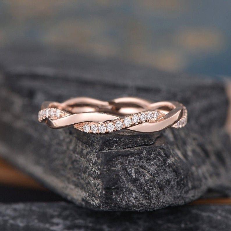 Infinity Twist Rose Gold Matching Delicate Dainty Moissanite Wedding Band For Women - JBR Jeweler