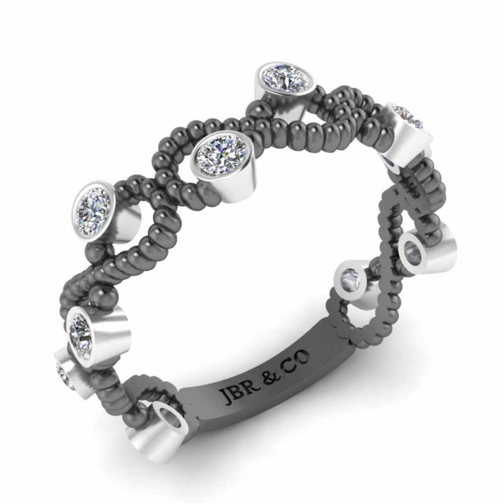 Intertwined Milgrain Two Tone Bezel Set Sterling Silver Ring - JBR Jeweler