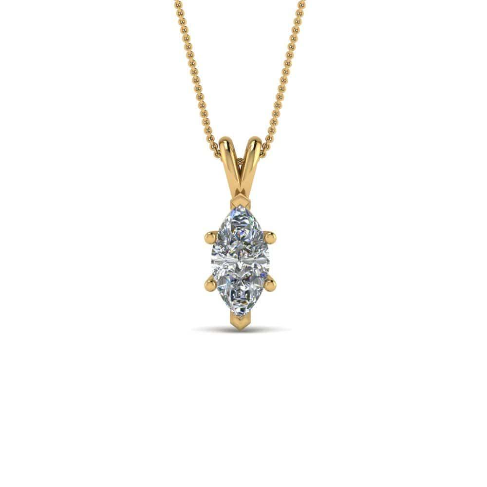 JBR Jeweler Silver Necklace 18 / Silver Yellow Gold Finish JBR 1Ct Marquise Solitaire Diamond Sterling Silver Pendant