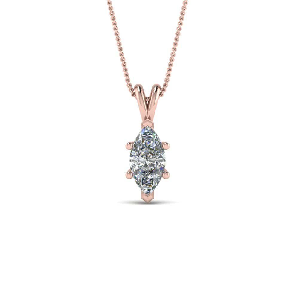 JBR Jeweler Silver Necklace 18 / Silver Rose Gold Finish JBR 1Ct Marquise Solitaire Diamond Sterling Silver Pendant