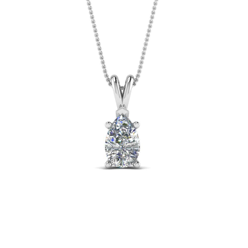 JBR Jeweler Necklace 18 / Silver JBR 1Ct Pear Solitaire Diamond Sterling Silver Pendant