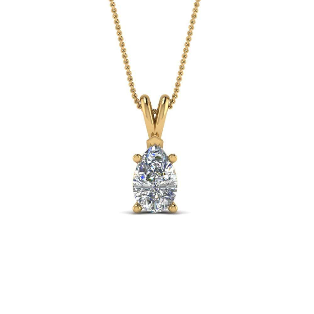 JBR Jeweler Necklace 18 / Silver Yellow Gold Finish JBR 1Ct Pear Solitaire Diamond Sterling Silver Pendant