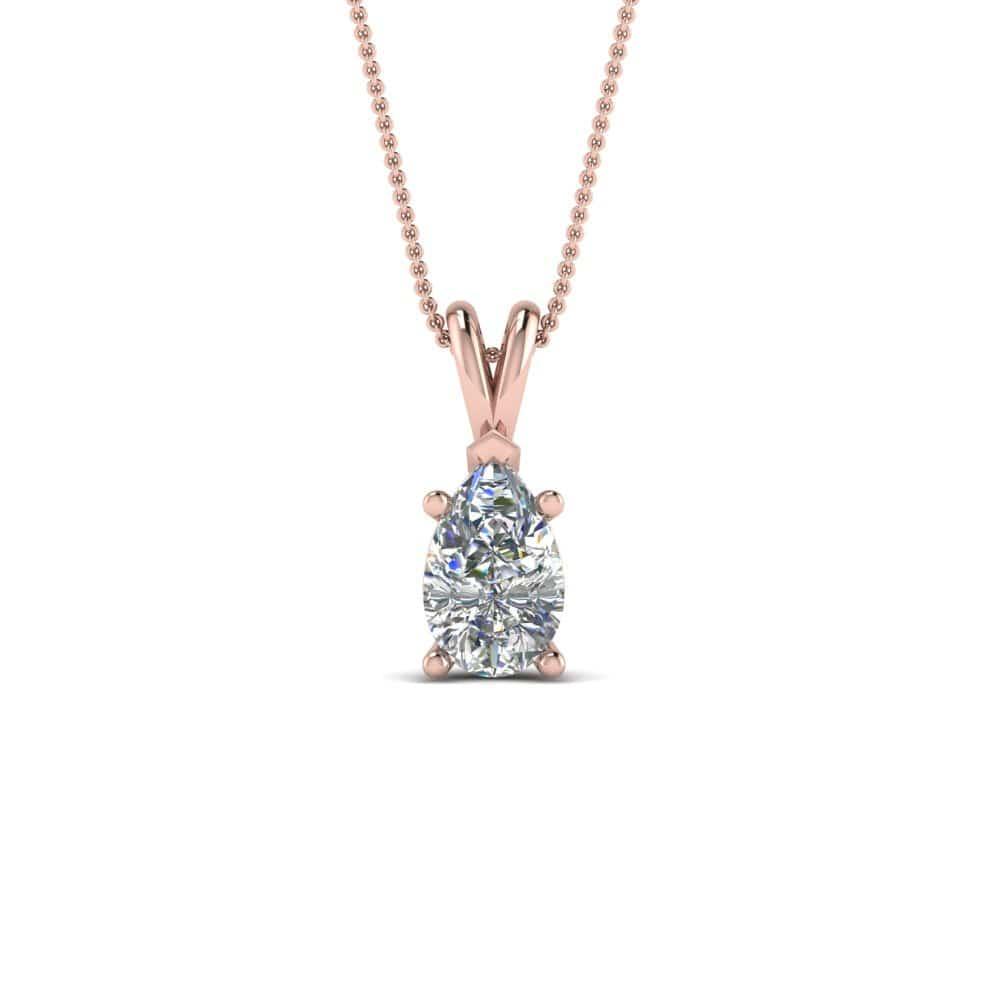 JBR Jeweler Necklace 18 / Silver Rose Gold Finish JBR 1Ct Pear Solitaire Diamond Sterling Silver Pendant