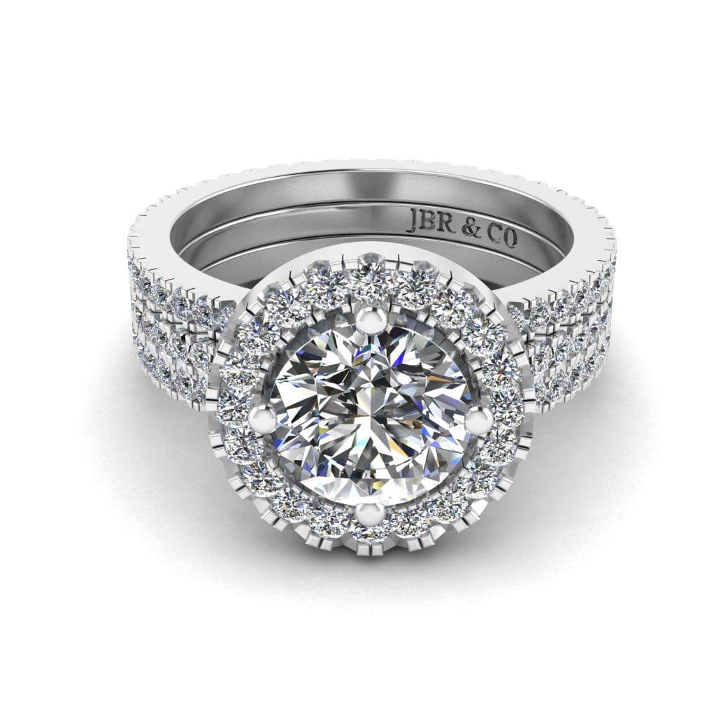 JBR 3 Piece Halo Round 1.75CT Cut Sterling Silver Wedding Set - JBR Jeweler
