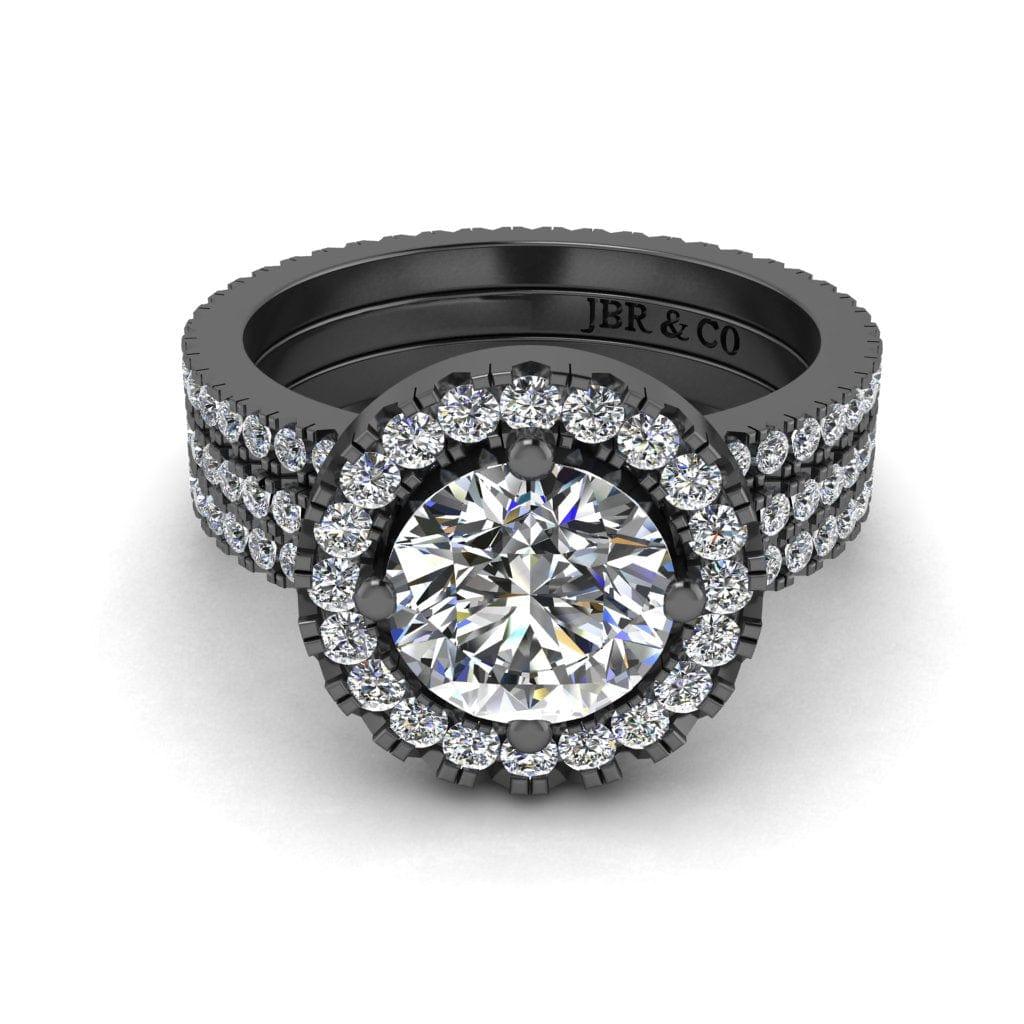 JBR 3 Piece Halo Round 1.75CT Cut Sterling Silver Wedding Set - JBR Jeweler