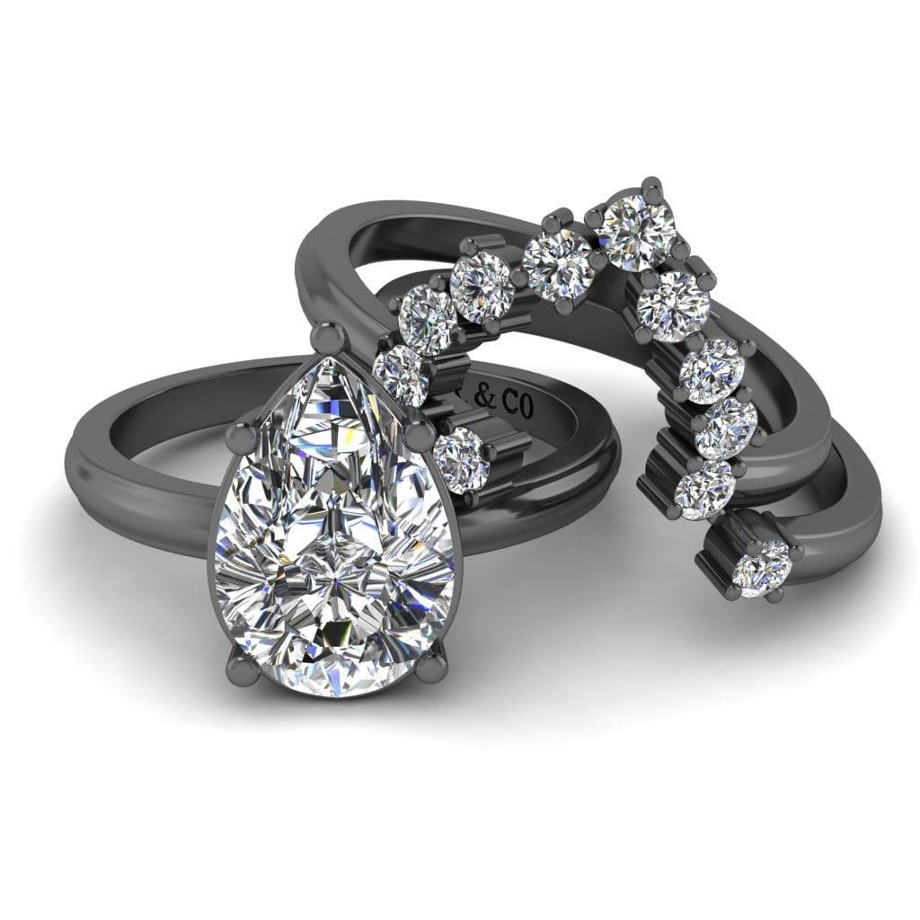 JBR 3PC Pear Cut Sterling Silver Wedding Ring Set - JBR Jeweler