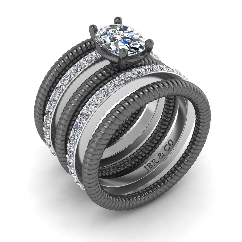 JBR Jeweler Silver Ring JBR 5PC Oval Cut Sterling Silver Ring Bridal Set