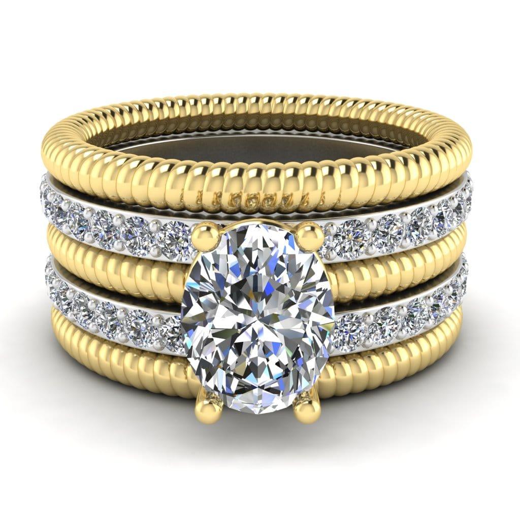 JBR Jeweler Silver Ring 3 / Silver Yellow Gold Plated JBR 5PC Oval Cut Sterling Silver Ring Bridal Set