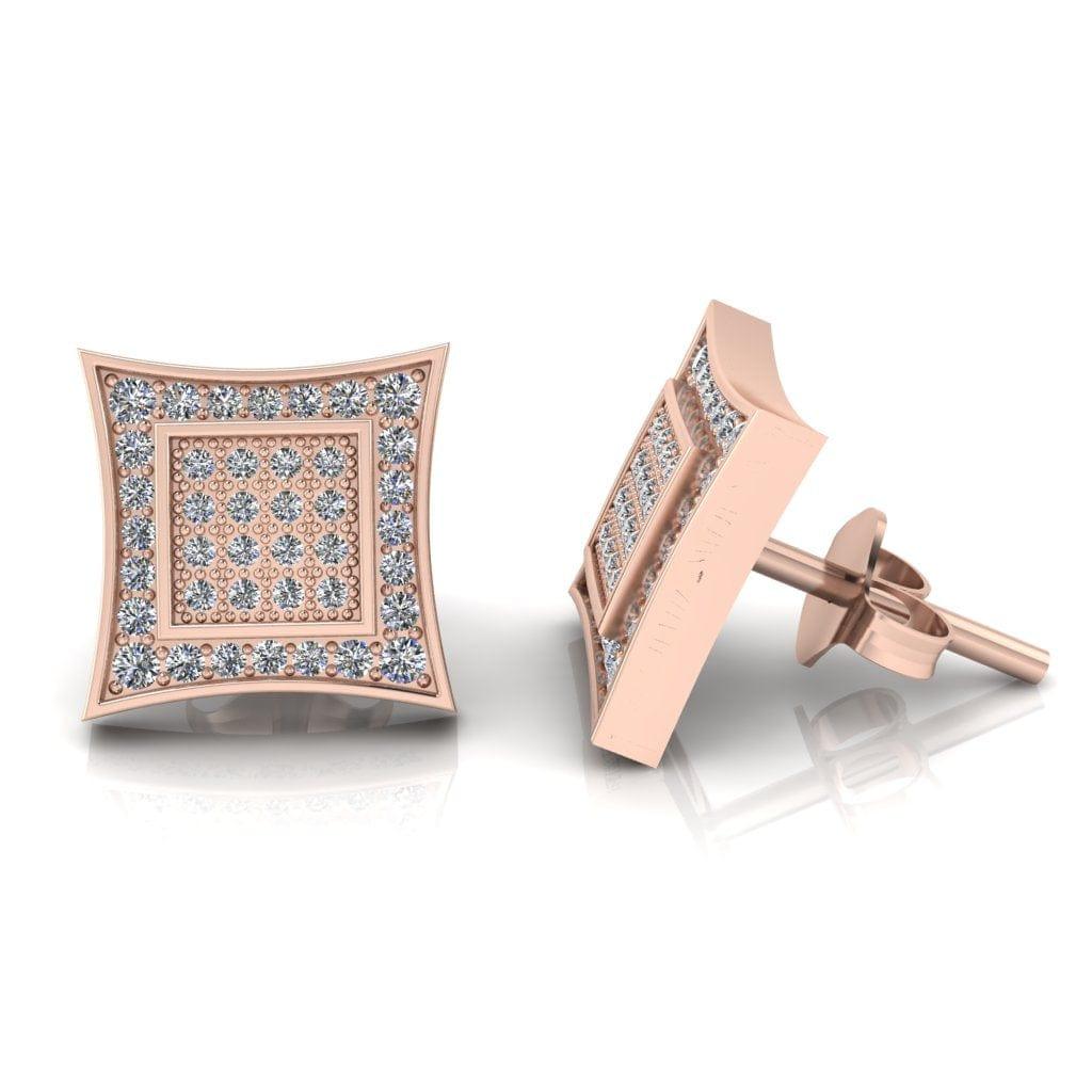 JBR Jeweler Silver Earring 0 / Silver Rose Gold Plated JBR 925 Sterling Silver Iced out Men Square Kite Screw Back Stud Earrings