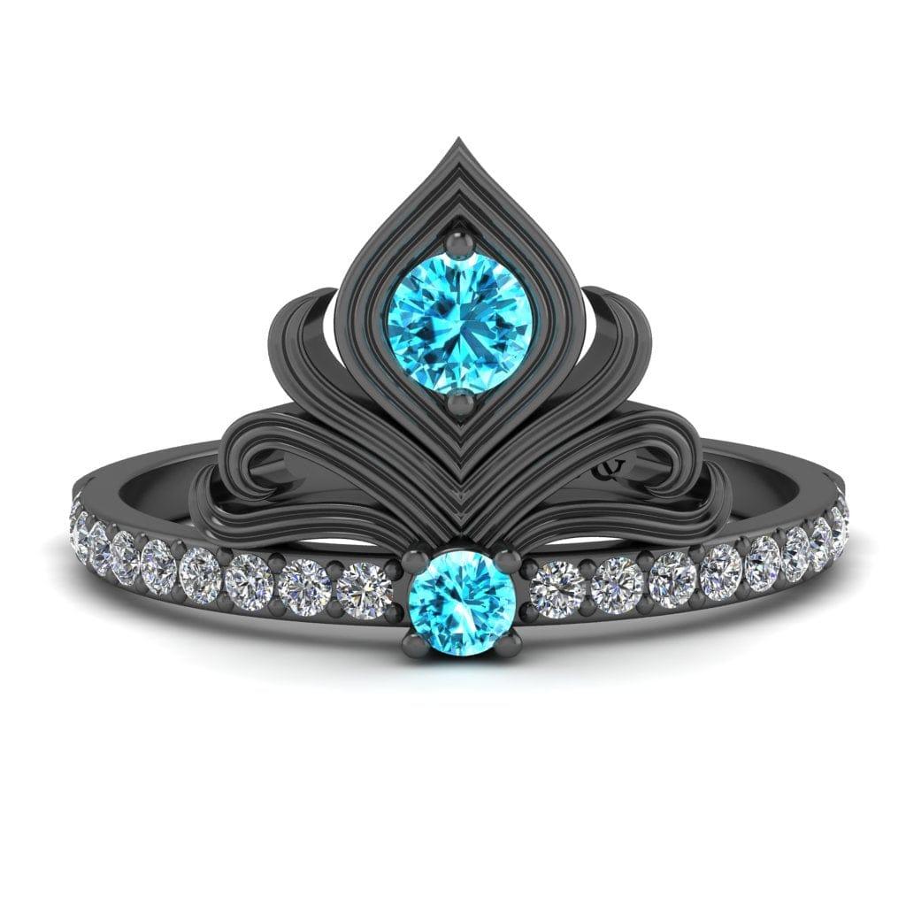 JBR Jeweler Silver Ring 3 / Silver Black Rhodium Plated JBR Aladdin Flower Design Round Cut Cocktail Sterling Silver Ring