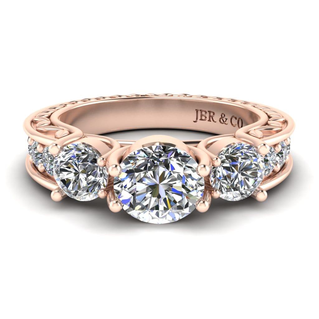 JBR Jeweler Silver Ring 3 / Silver Rose Gold Plated JBR AntiqueThree Stone Round Cut Sterling Silver Ring