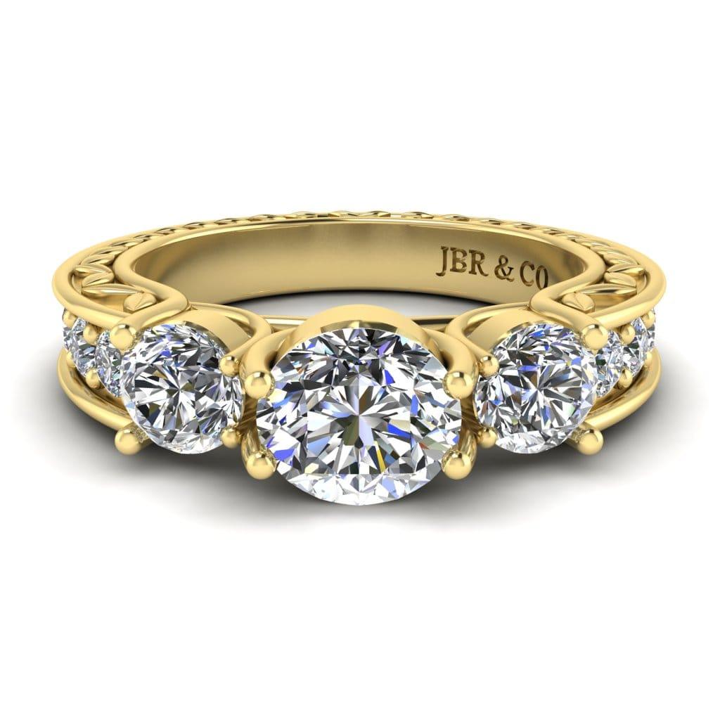 JBR Jeweler Silver Ring 3 / Silver Yellow Gold Plated JBR AntiqueThree Stone Round Cut Sterling Silver Ring