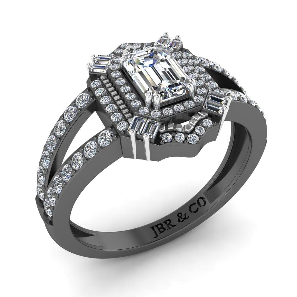 JBR Aurora Emerald Cut Double Halo Sterling Silver Engagement Ring - JBR Jeweler