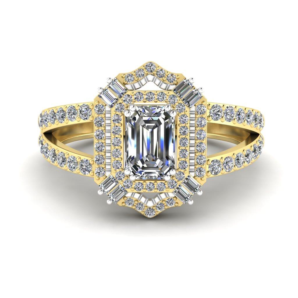 JBR Aurora Emerald Cut Double Halo Sterling Silver Engagement Ring - JBR Jeweler