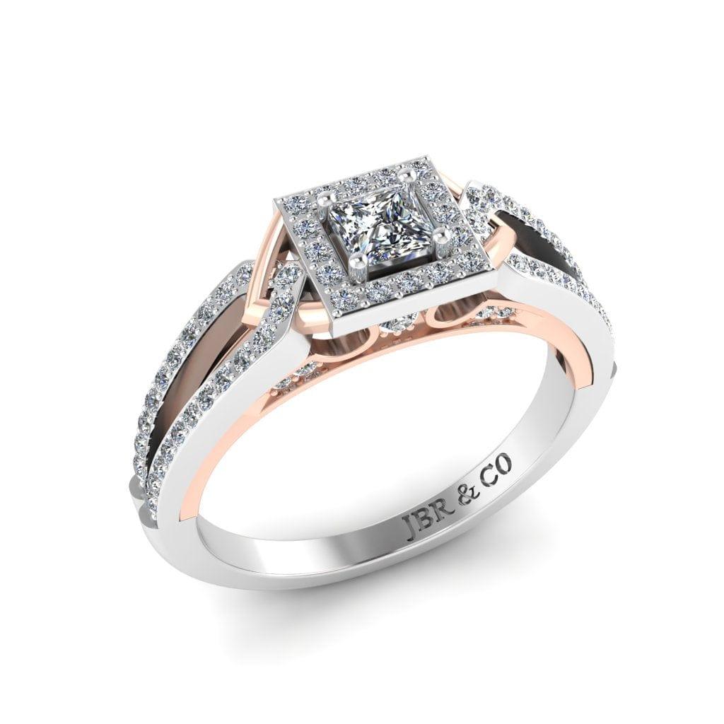 JBR Aurora Two Tone Princess Cut Sterling Silver Engagement Ring - JBR Jeweler