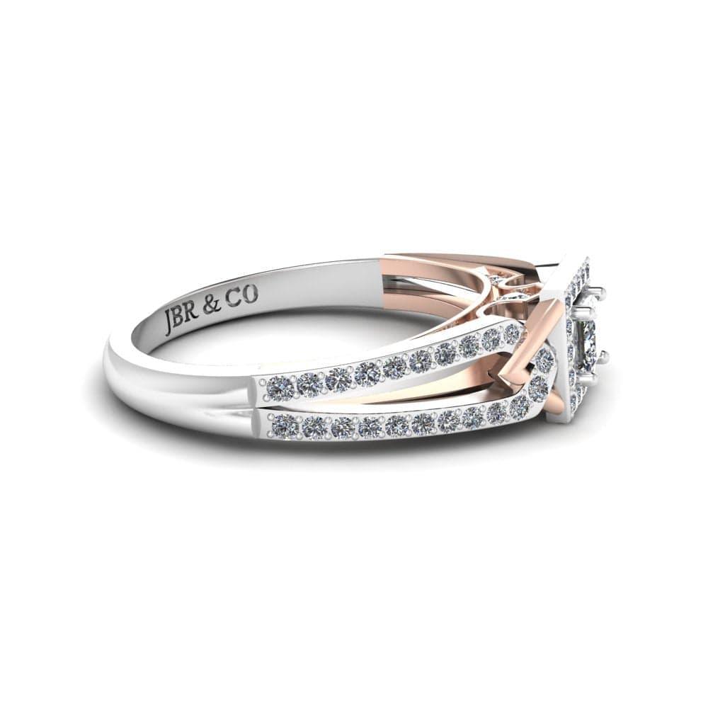 JBR Aurora Two Tone Princess Cut Sterling Silver Engagement Ring - JBR Jeweler