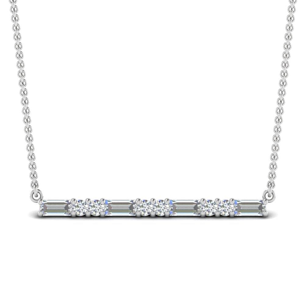 JBR Bar Baguette & Round Cut Pendant Sterling Silver Necklace - JBR Jeweler