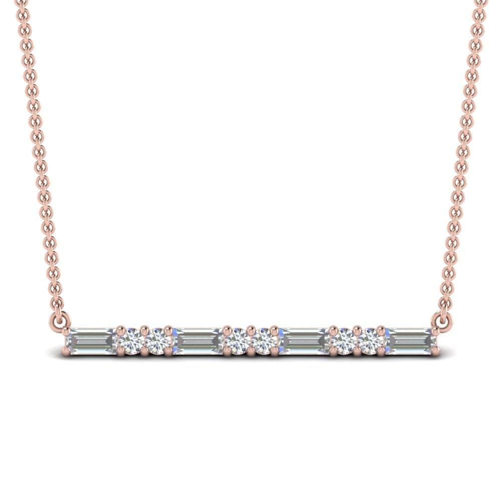 JBR Bar Baguette & Round Cut Pendant Sterling Silver Necklace - JBR Jeweler