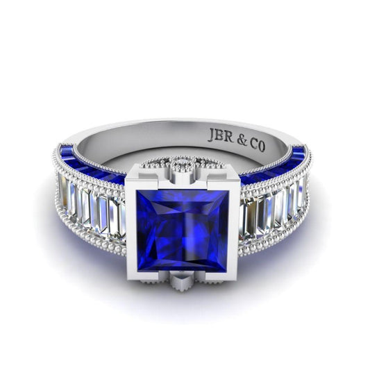 JBR Blue Sapphire Sterling Silver Engagement Ring - JBR Jeweler