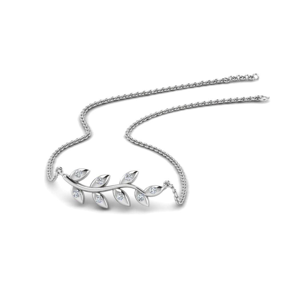 JBR Branch Leaf Necklace With Diamond In Sterling Silver - JBR Jeweler