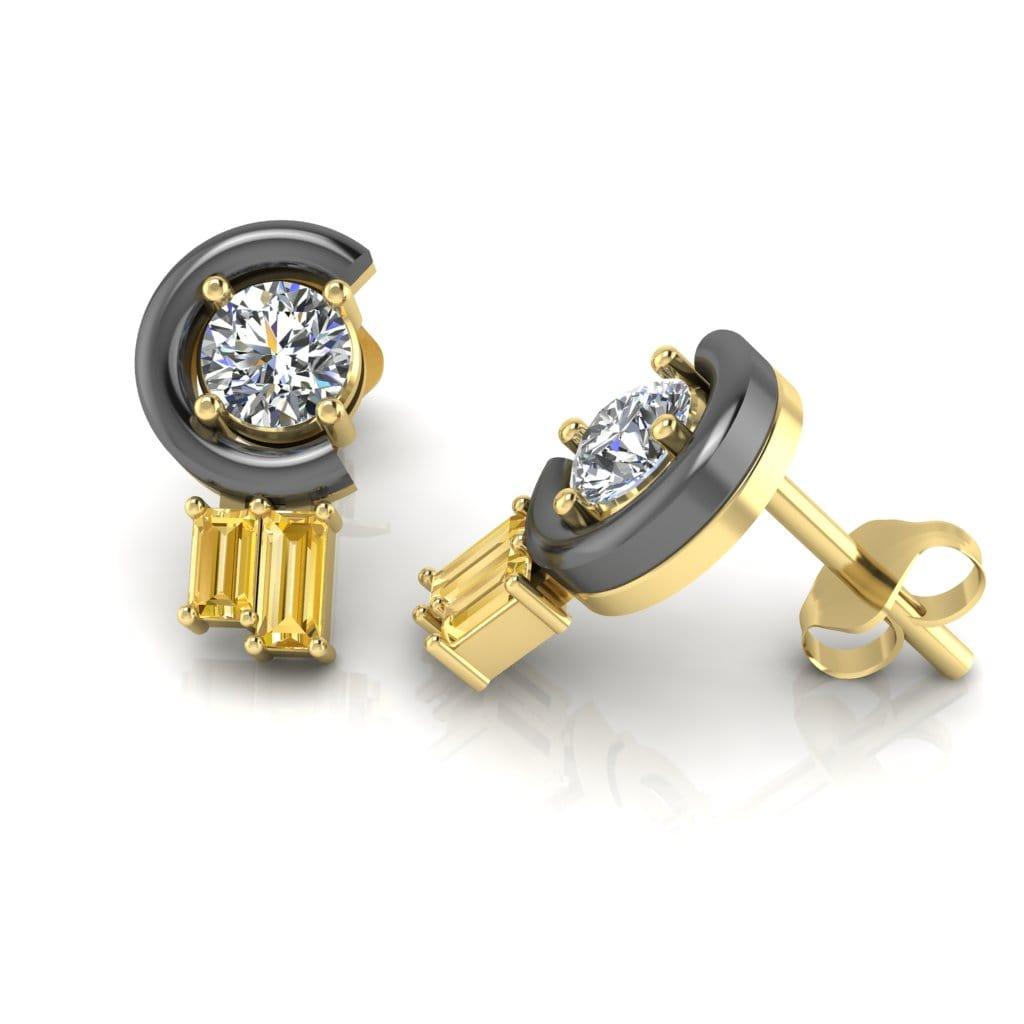 JBR Citrine Marion Two Tone Round Cut Sterling Silver Stud Earrings - JBR Jeweler