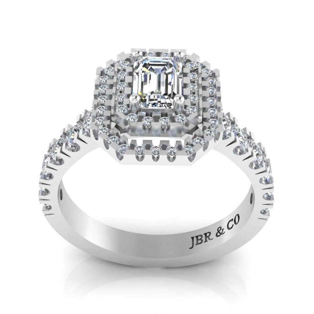 JBR Classic Double Halo Emerald Cut Sterling Silver Ring - JBR Jeweler