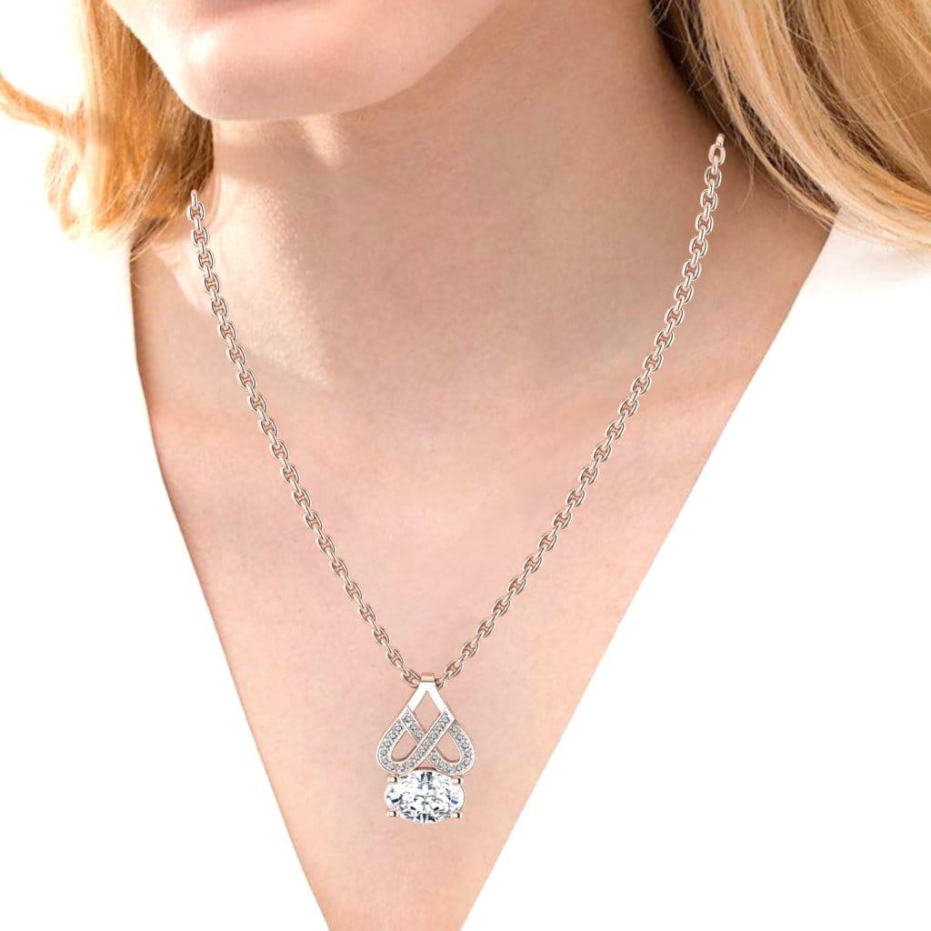 JBR Classic Oval Cut Heart Design Sterling Silver Pendant Necklace - JBR Jeweler