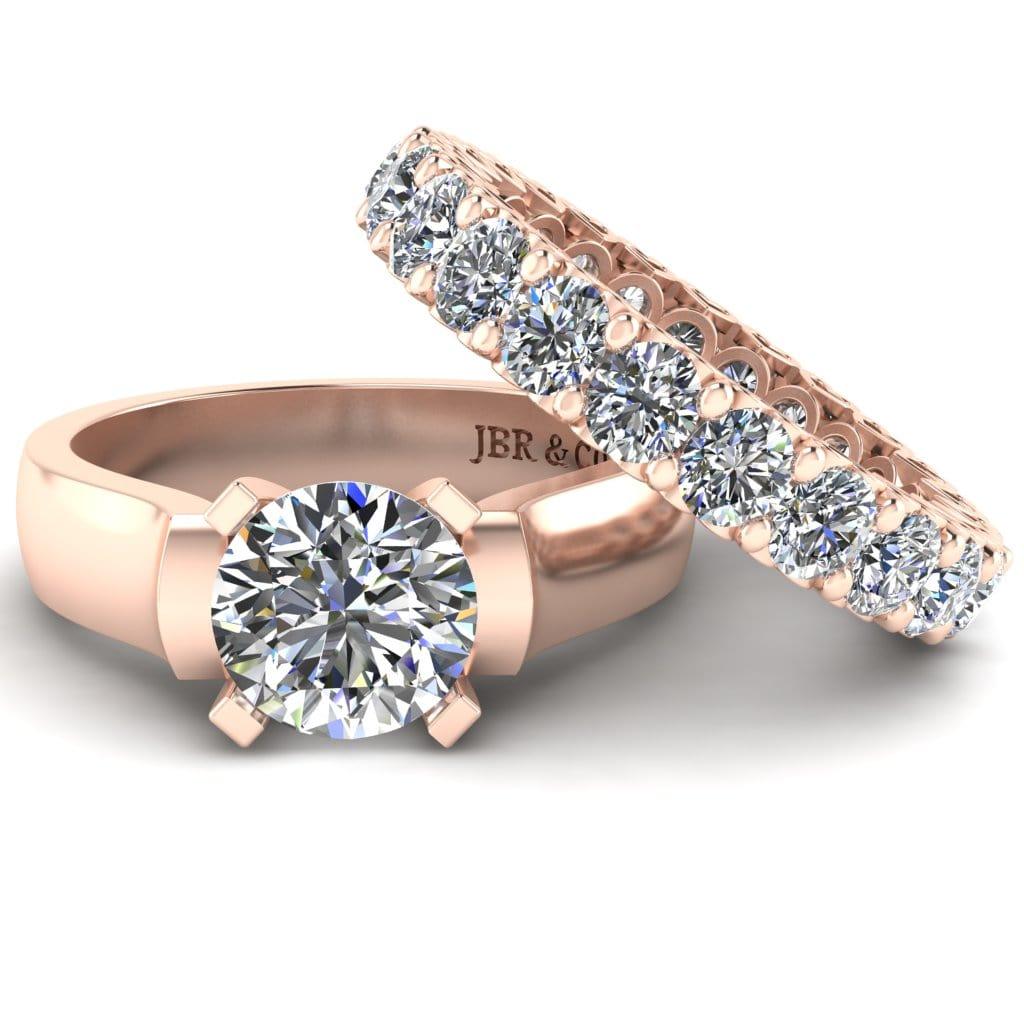 JBR Jeweler Silver Ring 3 / Silver Rose Gold Plated JBR Classic Round Cut Sterling Silver Ring Bridal Set