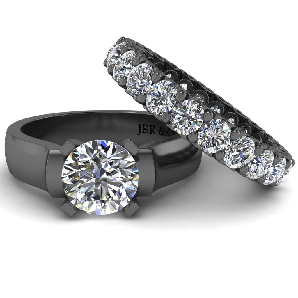 JBR Jeweler Silver Ring 3 / Silver Black Rhodium Plated JBR Classic Round Cut Sterling Silver Ring Bridal Set