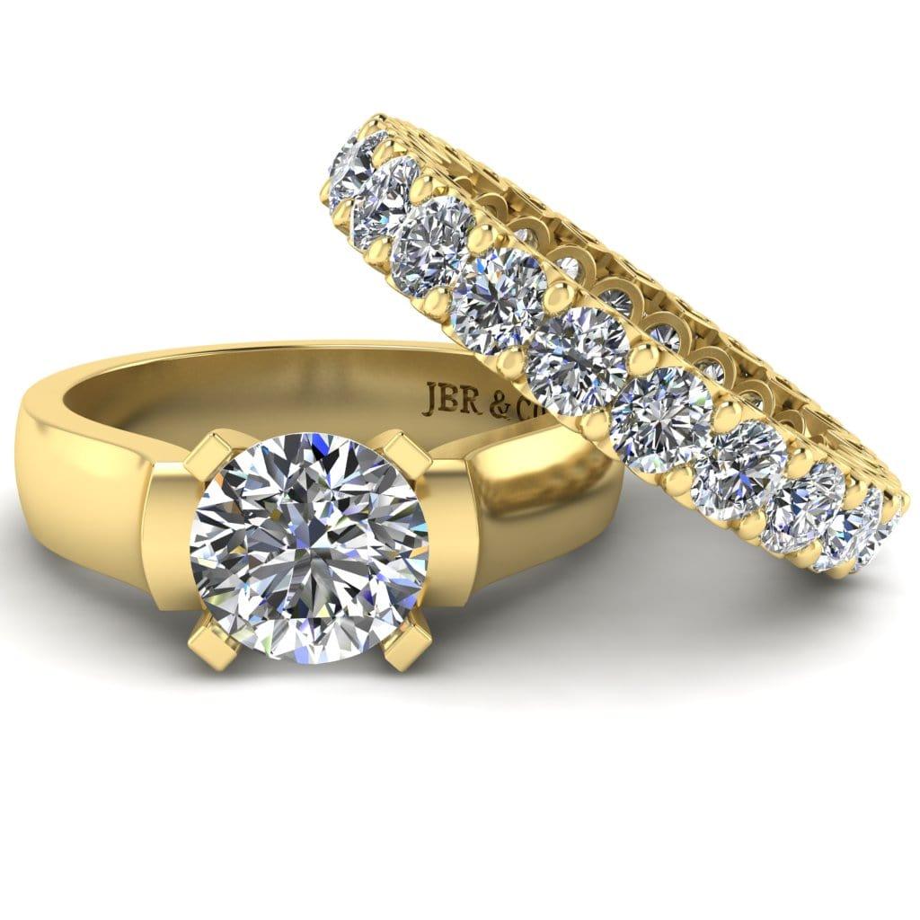 JBR Jeweler Silver Ring 3 / Silver Yellow Gold Plated JBR Classic Round Cut Sterling Silver Ring Bridal Set