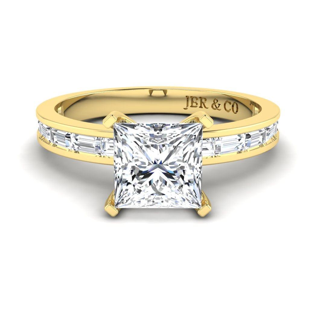 JBR Jeweler Silver Ring 3 / Silver Yellow Gold Plated JBR Classic Solitaire Princess Cut Sterling Silver Promise Ring