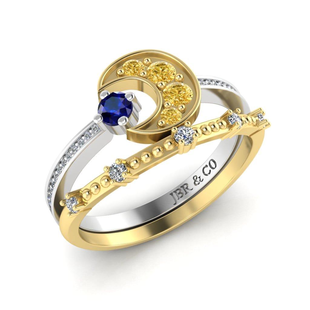 JBR Crescent Sapphire Round Cut Sterling Silver Ring Set - JBR Jeweler