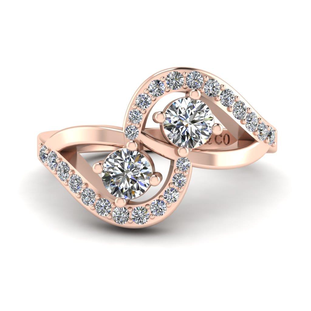 JBR Jeweler Silver Ring 3 / Silver Rose Gold Plated JBR Crossover Round Cut Diamonds Sterling Silver Promise Ring