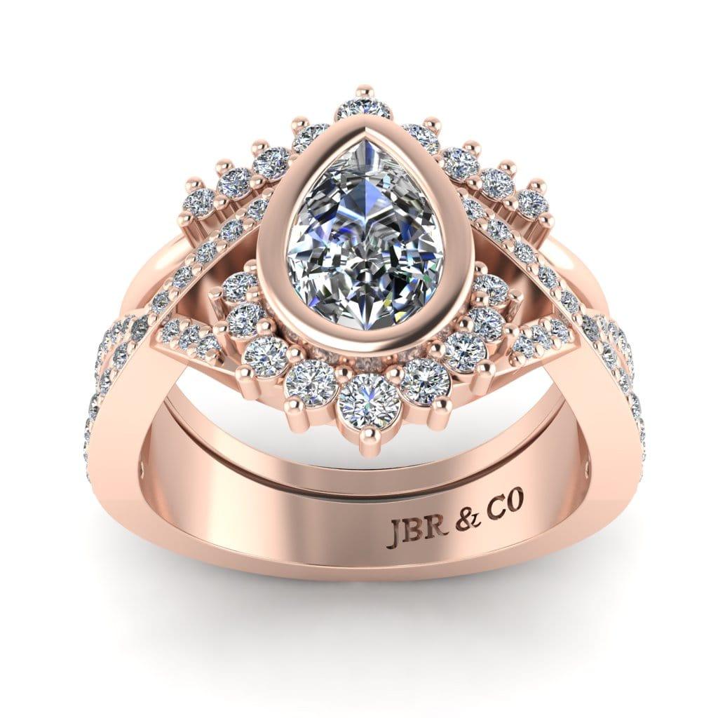 JBR Crown Halo Twist Pear Cut Sterling Silver Ring Set - JBR Jeweler