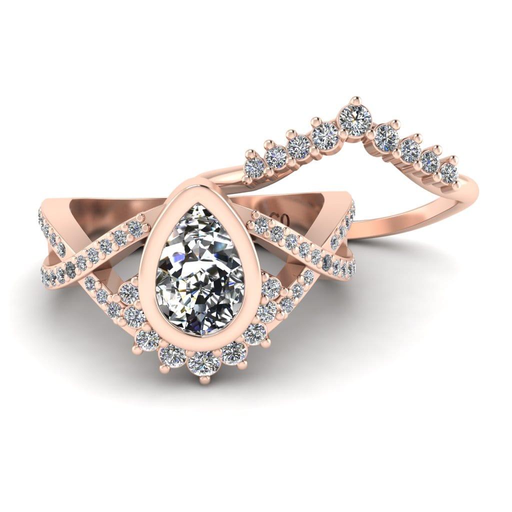 JBR Crown Halo Twist Pear Cut Sterling Silver Ring Set - JBR Jeweler