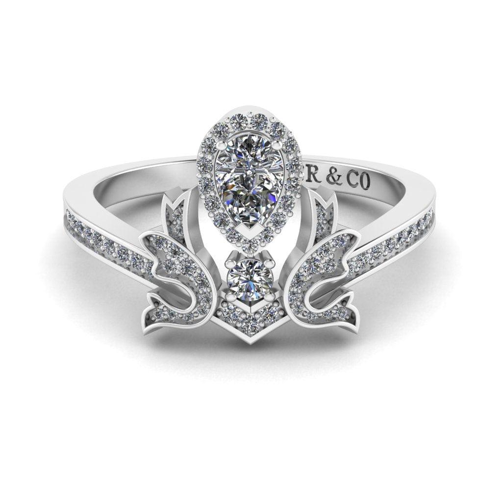 JBR Jeweler Silver Ring 3 / Silver JBR Crown Shape Halo Pear Cut Sterling Silver Ring