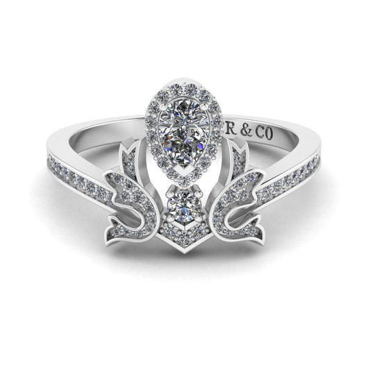 JBR Crown Shape Halo Pear Cut Sterling Silver Ring - JBR Jeweler