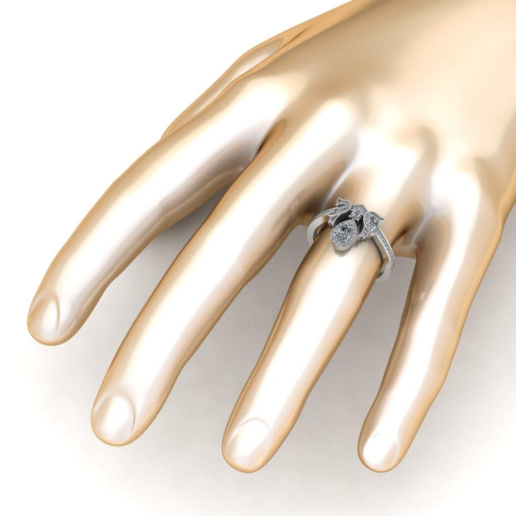 JBR Jeweler Silver Ring JBR Crown Shape Halo Pear Cut Sterling Silver Ring